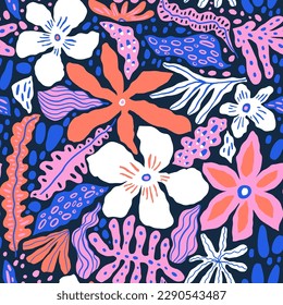 Resumen del patrón ininterrumpido de azul floral. Exótica textura botánica de verano. Excelente para tela, papeles pintados, papel de envoltura. Ilustración del vector