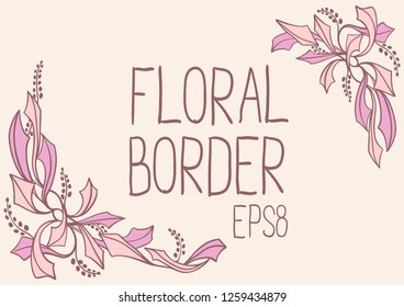 Abstract floral border in hand draw doodle flat style. Vector illustration.