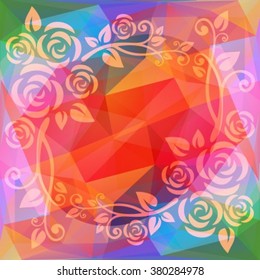 Abstract floral border on a bright polygonal background.