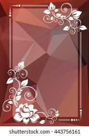 Abstract floral border on a brown polygonal background.
