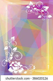 Abstract floral border on a colored polygonal background.