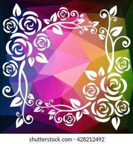 Abstract floral border on a dark polygonal background.