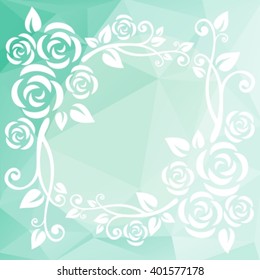Abstract floral border on a mint light polygonal background.