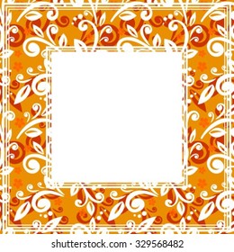 Abstract floral border on an orange background.