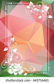 Abstract floral border on a pink and green background.