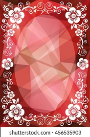 Abstract floral border on a pink bright polygonal background.