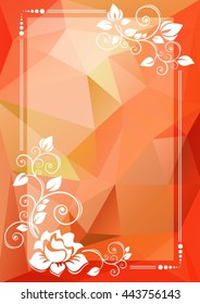 Abstract floral border on a scarlet polygonal background.