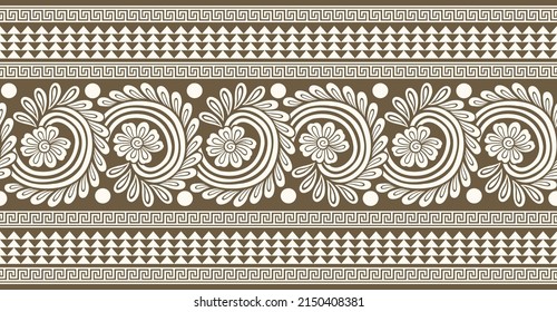 Abstract floral border with tribal and geometrical shapes