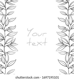 Abstract floral borders; vertical foliate frame for greeting cards, invitations, wedding cards, posters, banners, web design. Vector illustration.