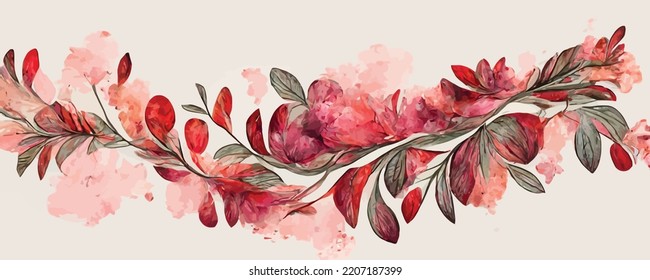 abstract floral and botanical background. Red and pink, banner