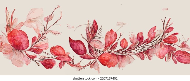 abstract floral and botanical background. Red and pink, banner