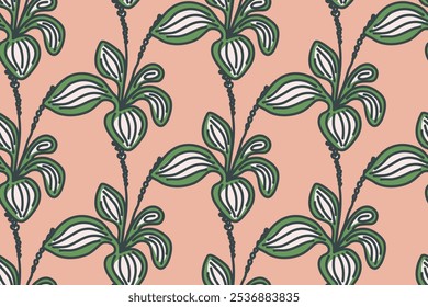 Abstract floral botanical seamless pattern vector illustration.Trendy artistic plants on beige background. Graphic design for fashion textile cover wrapping pack wedding invitation greeting card flyer