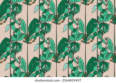 Abstract floral botanical seamless pattern vector illustration.Trendy plants and flowers repeat in nature pastel colors. Graphic design background for textile cover wrapping pack wedding invitation