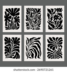 Vetor botânico floral abstrato definido em Matisse estilo recorte para decoração de parede e impressões
