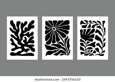 Vetor botânico floral abstrato definido em Matisse estilo recorte para decoração de parede e impressões