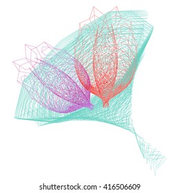 Abstract floral bouquet of two tulip. 3d pattern from grid. Vector illustration.  