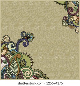 Abstract floral branch on pattern background. Greeting card