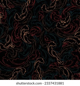 Abstract floral bright colorful pattern. Leaves flat silhouettes with grunge texture