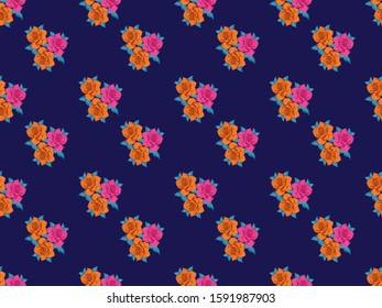 Abstract floral bunch pattern with navy background