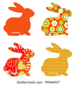 Abstract floral bunnies set isolated on white