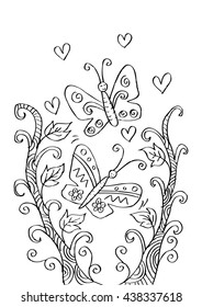 abstract floral  with butterfly. Doodle style.