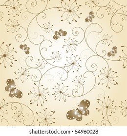 Abstract floral butterfly seamless pattern