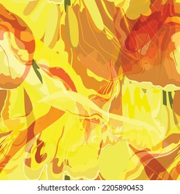 Abstract floral camouflage. Seamless pattern. Modern floral skin pattern with flower shapes . Creative contemporary floral seamless pattern. yellow orange color watercolor orange floral , painted 