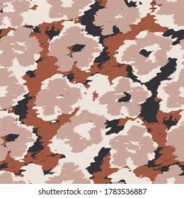 Camuflagem floral abstrata. Padrão sem emenda. Padrão de pele de animal moderno com formas de flores. Padrão sem emenda floral contemporâneo criativo.