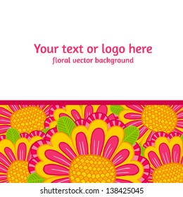 Abstract floral card background. Postcard template with flowers and place for your text. Floral banner layout.