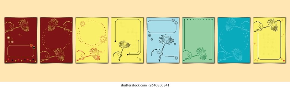 Abstract Floral Card Design Bundle – Daisy Line Art with Colorful Backgrounds