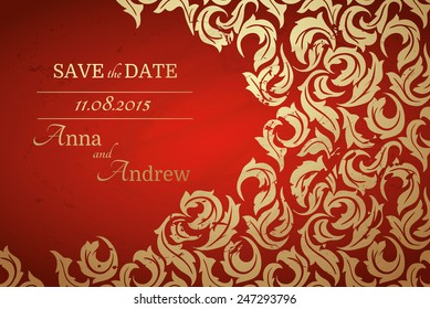 Abstract Floral Card, elegant decoration, floral ornament with extra red background