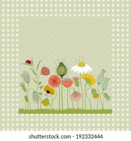 Abstract floral card on green background with dots