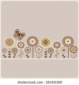 Abstract floral card on mauve background with dots