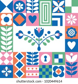 Abstract floral card. Seamless folklore pattern. Scandinavian and folk design. Vector Illustration.