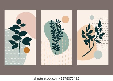 Abstract floral cards posters, vector illustration, branch with leaves