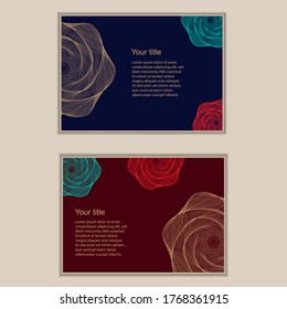 Abstract floral cards. Set of two abstract floral backgrounds in cool blue and warm maroon color. Each card on different layer.