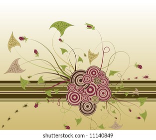 Abstract floral chaos with bug, element for design, vector illustration