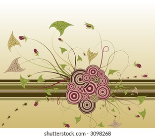 Abstract floral chaos with bug, element for design, vector illustration