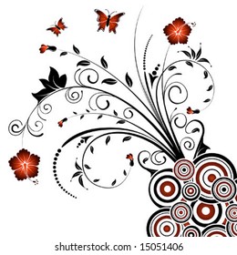 Abstract floral chaos with butterfly, element for design, vector illustration