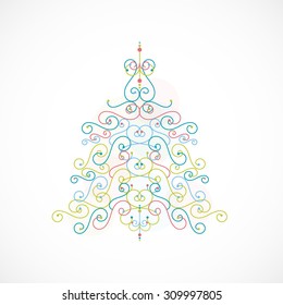 Abstract floral christmas tree background. Vector