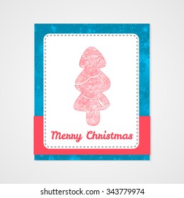Abstract floral christmas tree background. Doodle illustration.