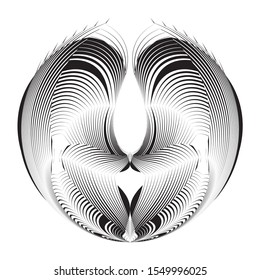 Abstract floral cicle background, vector modern design concept, sign, symbol, emblem, arms, blazon, creative geometric halftone lines black and white pattern.