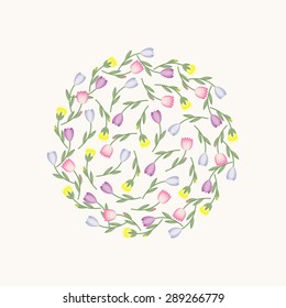Abstract floral circle. Cute spring summer flower card background.