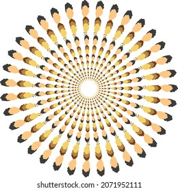 Abstract floral circular shape in golden-orange tones for prints or textiles. Vintage circle with optical illusion for web icons, wallpaper, scrapbooking, emblems, fabric products, cards, covers, etc.