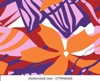 Abstract floral collage background. Bright colorful seamless vector pattern