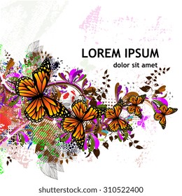 Abstract floral colored with butterflies. Vector
