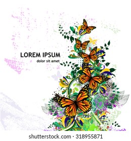 Abstract floral colored with butterflies. Vector