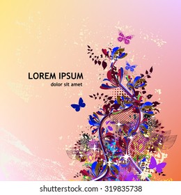 Abstract floral colored with butterflies. Vector