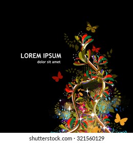 Abstract floral colored with butterflies. Vector