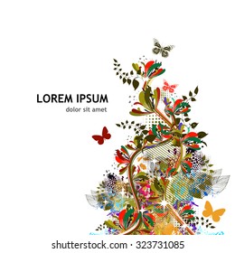 Abstract floral colored with butterflies. Vector